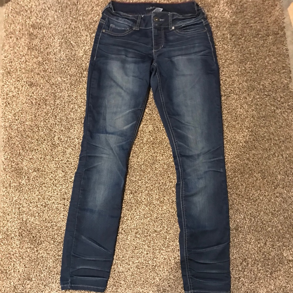 dark, straight legged jeans